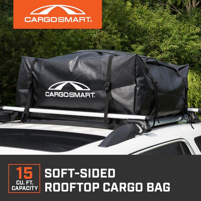 CARGOSMART حقيبة شحن سيارة CargoSmart ذات الجوانب الناعمة، 38 بوصة × 38 بوصة × 18 بوصة - تضيف حتى 15 قدم مكعب من التخزين - تثبت بسهولة على سقف السيارة أو سلة السقف - فينيل ثقيل، أسود - Image 2